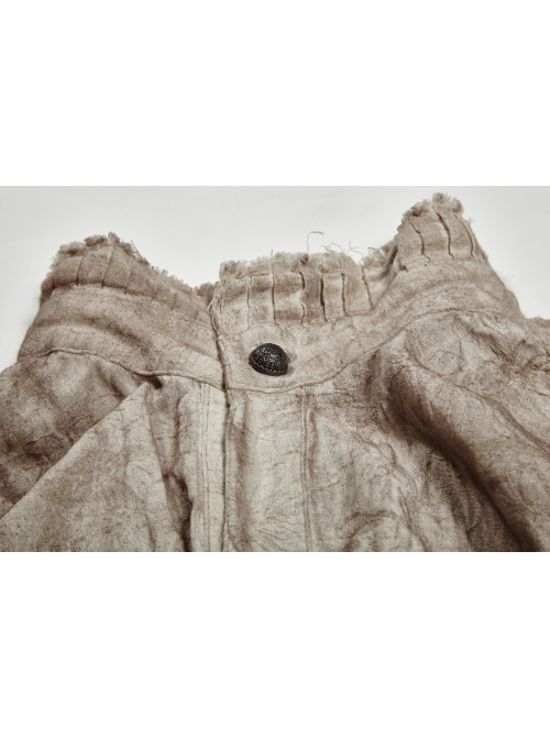High Collar Front Retro Metal Button Frill Lantern Sleeve Flare Cuff White Punk Painting Shirt