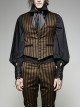 Front Retro Metal Button Back Waist Leather Hasp Brown Punk Striped Waistcoat