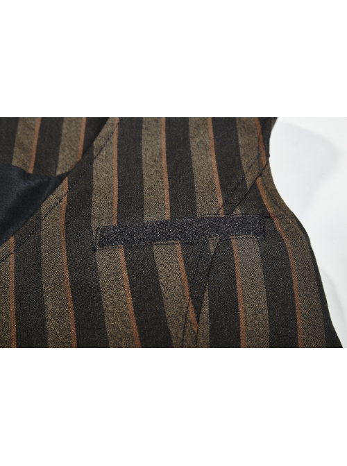 Front Retro Metal Button Back Waist Leather Hasp Brown Punk Striped Waistcoat