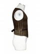 Front Retro Metal Button Back Waist Leather Hasp Brown Punk Striped Waistcoat