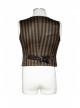 Front Retro Metal Button Back Waist Leather Hasp Brown Punk Striped Waistcoat