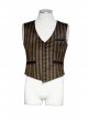Front Retro Metal Button Back Waist Leather Hasp Brown Punk Striped Waistcoat