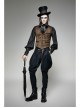 Front Retro Metal Button Back Waist Leather Hasp Brown Punk Striped Waistcoat