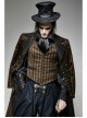 Front Retro Metal Button Back Waist Leather Hasp Brown Punk Striped Waistcoat