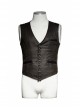 Front Retro Metal Button Back Waist Leather Hasp Brown Punk Leather Waistcoat