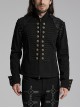 Front Chest Weave Strap Metal Retro Button Decoration Shoulder Lace-Up Long Sleeve Black Punk Coat