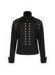 Front Chest Weave Strap Metal Retro Button Decoration Shoulder Lace-Up Long Sleeve Black Punk Coat