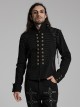 Front Chest Weave Strap Metal Retro Button Decoration Shoulder Lace-Up Long Sleeve Black Punk Coat