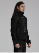 Front Chest Weave Strap Metal Retro Button Decoration Shoulder Lace-Up Long Sleeve Black Punk Coat