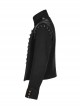 Front Chest Weave Strap Metal Retro Button Decoration Shoulder Lace-Up Long Sleeve Black Punk Coat