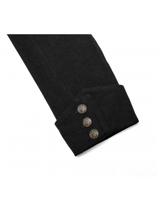 Front Chest Weave Strap Metal Retro Button Decoration Shoulder Lace-Up Long Sleeve Black Punk Coat