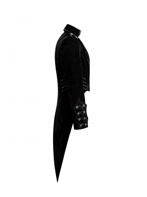 Black Gothic Woven Strap Metal Retro Button Decoration Swallowtail Hem Coat