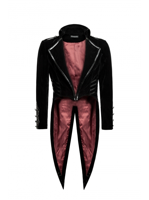 Black Gothic Woven Strap Metal Retro Button Decoration Swallowtail Hem Coat