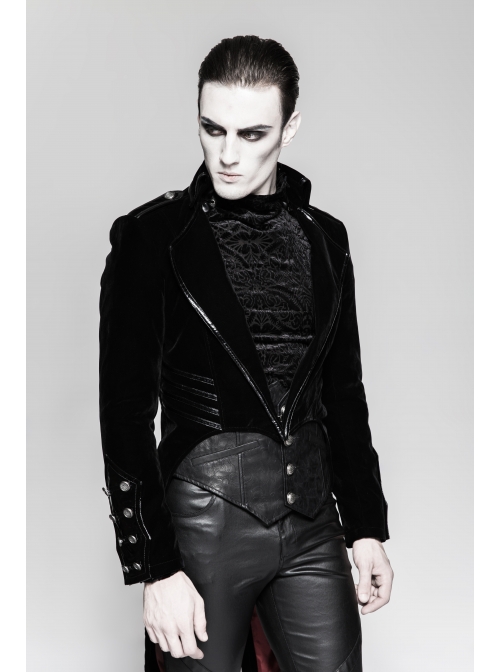 Black Gothic Woven Strap Metal Retro Button Decoration Swallowtail Hem Coat