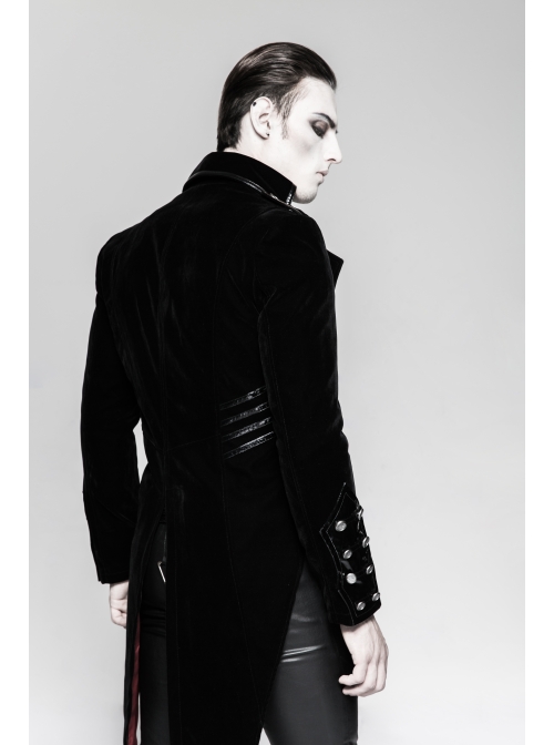 Black Gothic Woven Strap Metal Retro Button Decoration Swallowtail Hem Coat