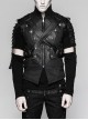 Stand-Up Collar Front Chest Retro Button Metal Buckle Leather Strap Black Punk Denim Vest