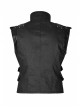 Stand-Up Collar Front Chest Retro Button Metal Buckle Leather Strap Black Punk Denim Vest
