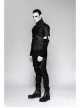 Stand-Up Collar Front Chest Retro Button Metal Buckle Leather Strap Black Punk Denim Vest