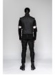 Stand-Up Collar Front Chest Retro Button Metal Buckle Leather Strap Black Punk Denim Vest