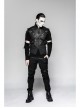 Stand-Up Collar Front Chest Retro Button Metal Buckle Leather Strap Black Punk Denim Vest
