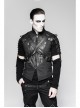 Stand-Up Collar Front Chest Retro Button Metal Buckle Leather Strap Black Punk Denim Vest