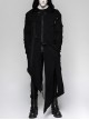 Metal Button Strap Decoration Long Sleeve Irregular Hem Black Punk Fleece Long Coat