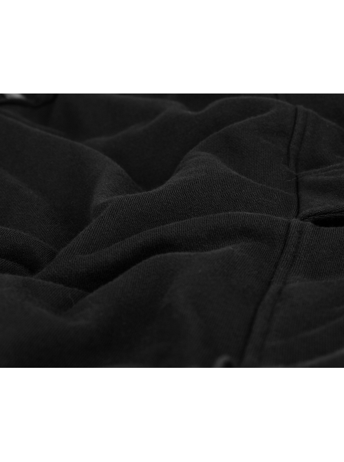 Metal Button Strap Decoration Long Sleeve Irregular Hem Black Punk Fleece Long Coat