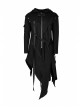 Metal Button Strap Decoration Long Sleeve Irregular Hem Black Punk Fleece Long Coat