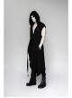 Metal Button Strap Decoration Long Sleeve Irregular Hem Black Punk Fleece Long Coat