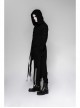 Metal Button Strap Decoration Long Sleeve Irregular Hem Black Punk Fleece Long Coat