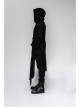 Metal Button Strap Decoration Long Sleeve Irregular Hem Black Punk Fleece Long Coat
