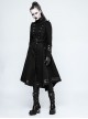 High Collar Front Metal Button Decoration Hasp Belt Big Wave Hem Black Punk Worsted Long Coat