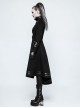 High Collar Front Metal Button Decoration Hasp Belt Big Wave Hem Black Punk Worsted Long Coat