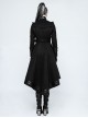 High Collar Front Metal Button Decoration Hasp Belt Big Wave Hem Black Punk Worsted Long Coat