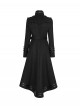 High Collar Front Metal Button Decoration Hasp Belt Big Wave Hem Black Punk Worsted Long Coat