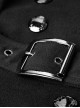 High Collar Front Metal Button Decoration Hasp Belt Big Wave Hem Black Punk Worsted Long Coat