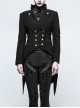 High Collar Front Metal Button Decoration Hasp Belt Big Wave Hem Black Punk Worsted Long Coat