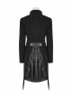 High Collar Front Metal Button Decoration Hasp Belt Big Wave Hem Black Punk Worsted Long Coat