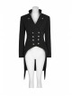High Collar Front Metal Button Decoration Hasp Belt Big Wave Hem Black Punk Worsted Long Coat
