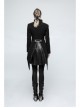 High Collar Front Metal Button Decoration Hasp Belt Big Wave Hem Black Punk Worsted Long Coat