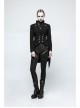 High Collar Front Metal Button Decoration Hasp Belt Big Wave Hem Black Punk Worsted Long Coat