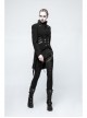 High Collar Front Metal Button Decoration Hasp Belt Big Wave Hem Black Punk Worsted Long Coat