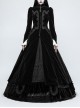 Stand-Up Collar Front Chest Decals Flare Sleeve Back Lace-Up Big Wave Hem Black Gothic Velveteen Coat