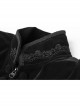 Stand-Up Collar Front Chest Decals Flare Sleeve Back Lace-Up Big Wave Hem Black Gothic Velveteen Coat