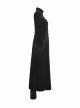 Stand-Up Collar Front Chest Decals Flare Sleeve Back Lace-Up Big Wave Hem Black Gothic Velveteen Coat