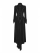 Stand-Up Collar Front Chest Decals Flare Sleeve Back Lace-Up Big Wave Hem Black Gothic Velveteen Coat
