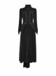 Stand-Up Collar Front Chest Decals Flare Sleeve Back Lace-Up Big Wave Hem Black Gothic Velveteen Coat