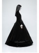 Stand-Up Collar Front Chest Decals Flare Sleeve Back Lace-Up Big Wave Hem Black Gothic Velveteen Coat