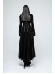 Stand-Up Collar Front Chest Decals Flare Sleeve Back Lace-Up Big Wave Hem Black Gothic Velveteen Coat