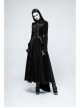 Stand-Up Collar Front Chest Decals Flare Sleeve Back Lace-Up Big Wave Hem Black Gothic Velveteen Coat